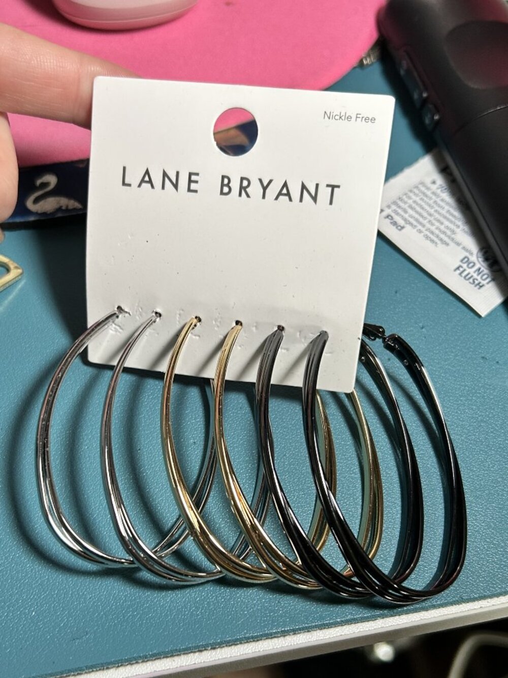 Lane Bryant Metallic Hoop Earring Set 3 Pack Gold Silver Black NWT